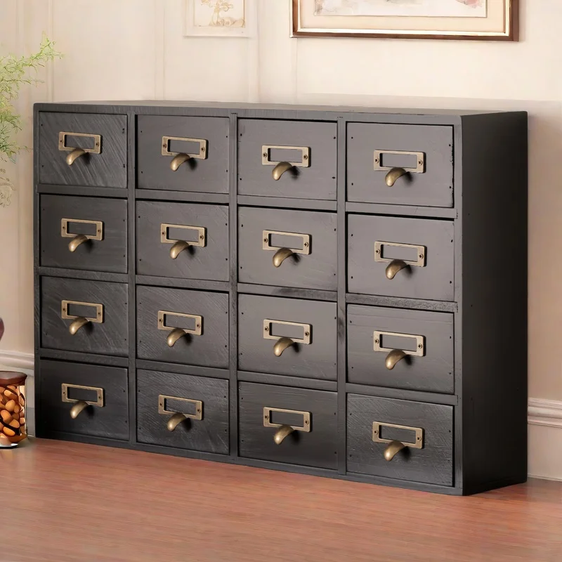 

Vintage Black Storage Cabinet Herbal Medicine Organizer Desktop Office Desk Organizer for Keys Tapes Crafts Home Office Decor