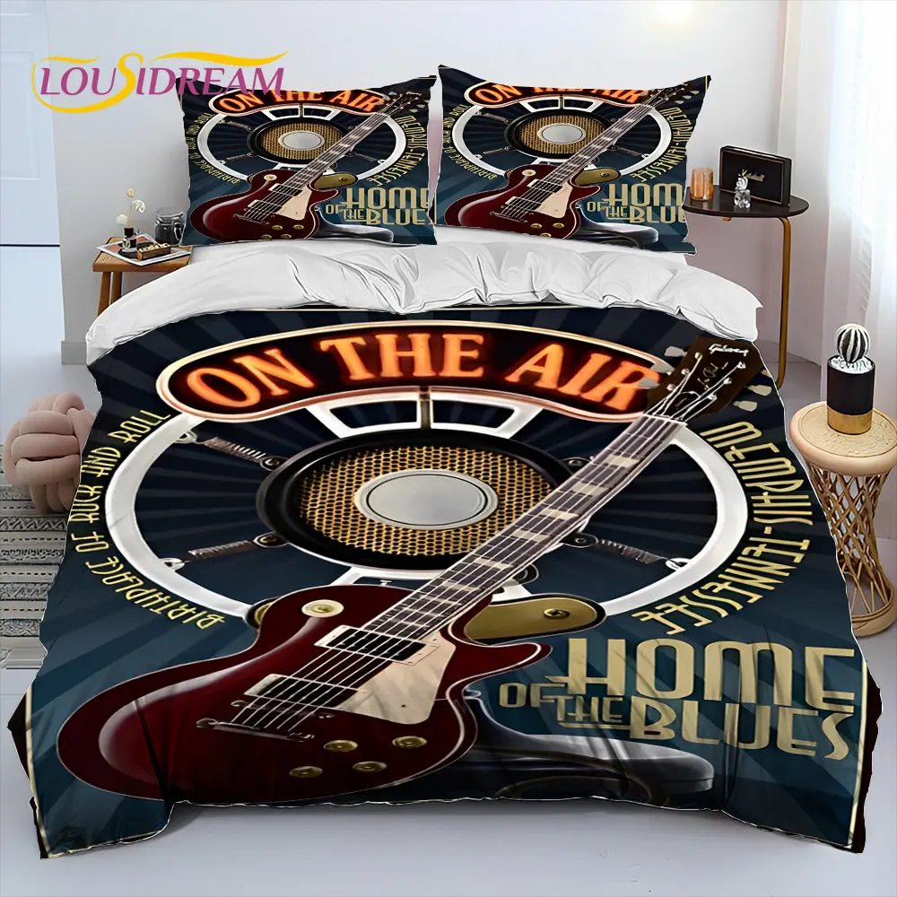 Classical Electric Guitar 3 Piece Comforter Bedding Set,Duvet Cover Bed Set Quilt Cover Pillowcase,King Queen Size Bedding Set