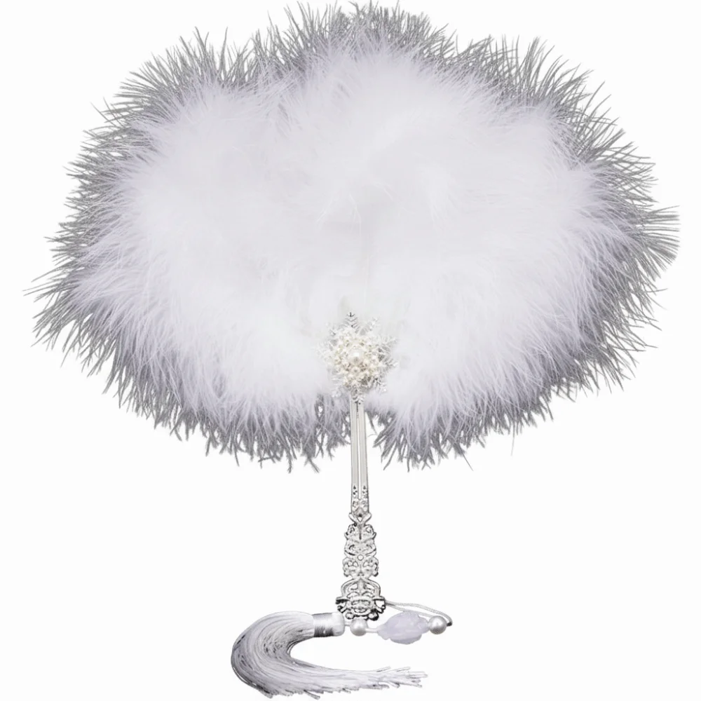 Vintage with Tassels Fairy Feather Fan Colorful Fluffy Craft Fan Foldable Photo Prop Dance Hand Fan
