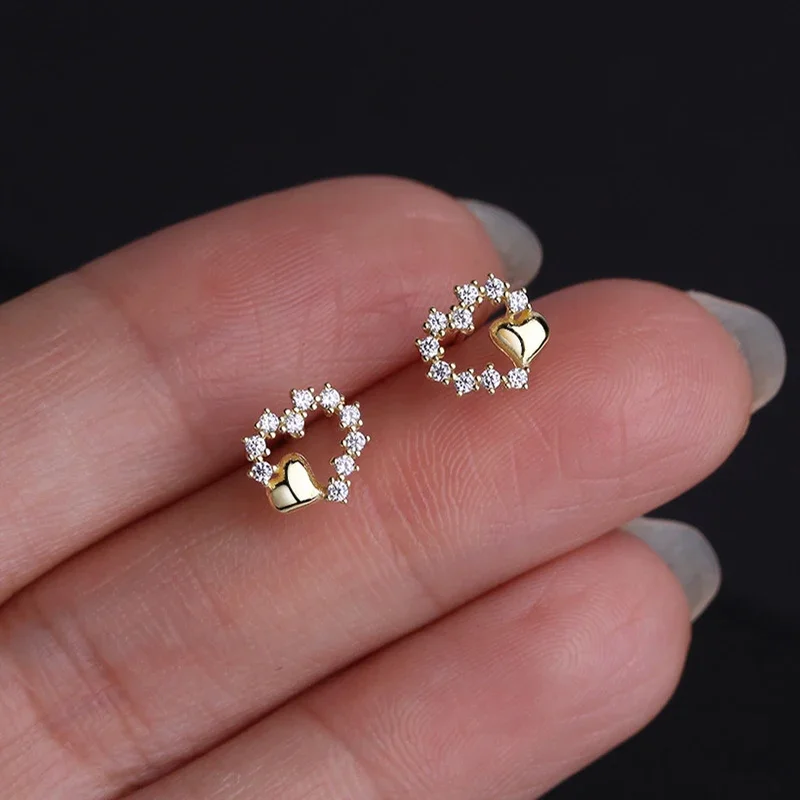 

Cute Lovely-Heart Small Stud Earrings For Women Bright Minimal Crystal Romantic Earring Piercing Jewelry Accessories Gifts