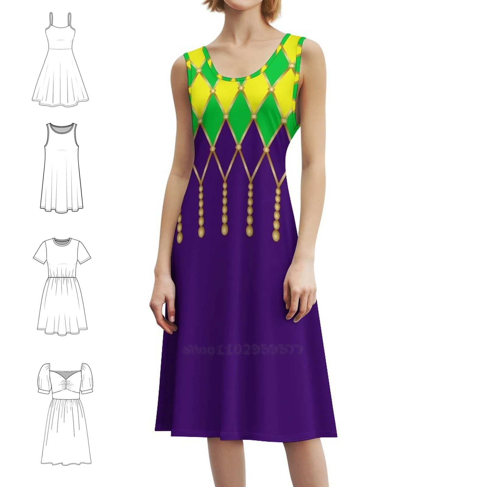 Mardi Gras Sexy Vacation Dress For Women Beach Party Birthday Mini Dress Bright Carnival Geometric Gold Graphic Dress For Girls