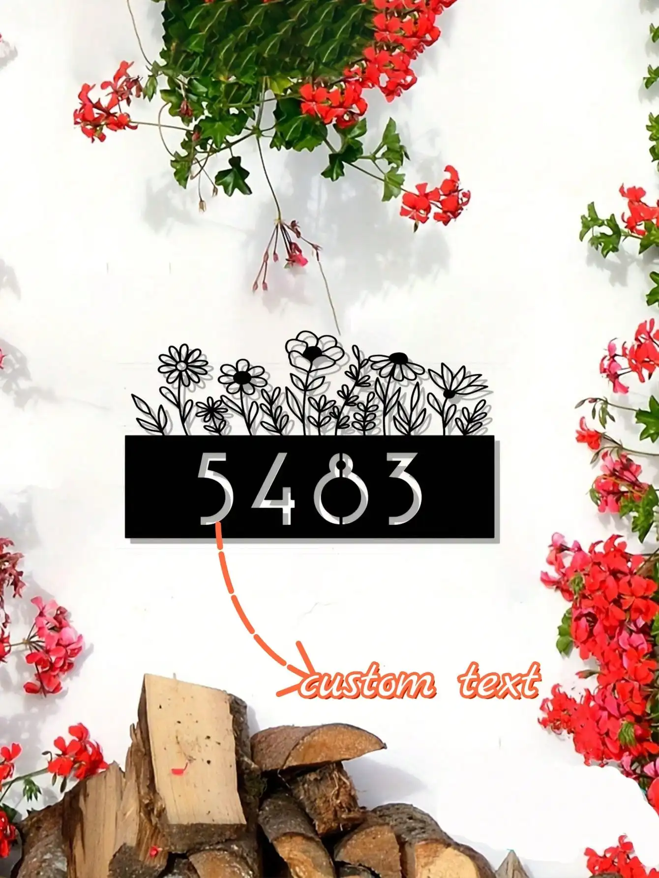 

Floral Metal Address Plaque Custom House Number Sign Modern