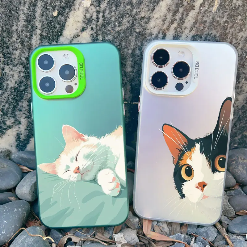 

Naughty Kitten Funny Cat Art Phone Case For iPhone 16 14 15 Pro Max Plus 11 12 13 Mini Pro Max Shockproof Laser Back Cover Funda