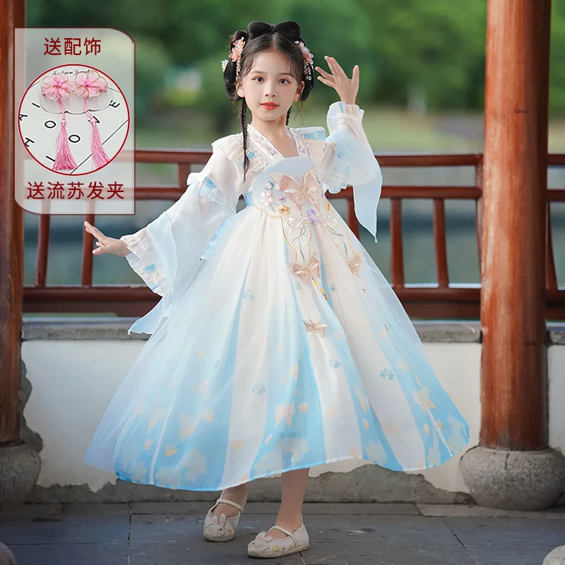 

Summer New Girl Hanfu Vinatge Chinese Tradition Dress Dance Costume Fairy Children's Ancient Kids Clothes Chinoiserie Cosplay