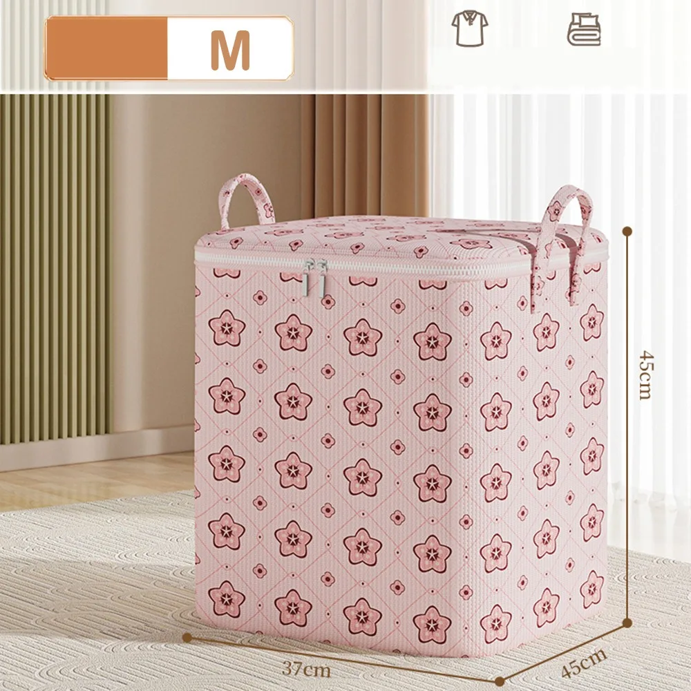 

With Handle Clothes Storage Bins Clothes Organizer Large Capacity Quilt Storage Bag Dust-Proof Cherry Blossom Closet Storage Box