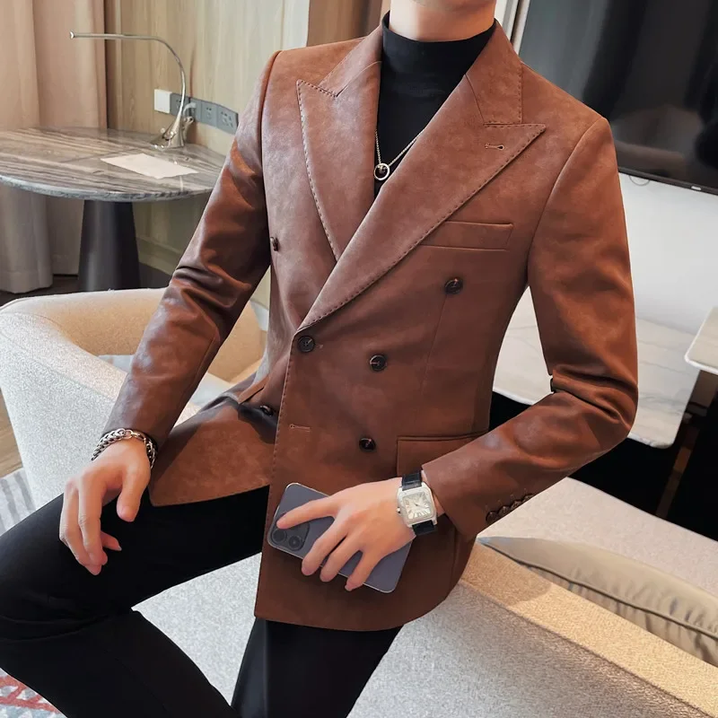 

High Quality Clothing Men's Double-breasted Solid Slim Fit Blazers Luxury Men's Business Casual Suit Jacket Men's Banquet Tuxedo