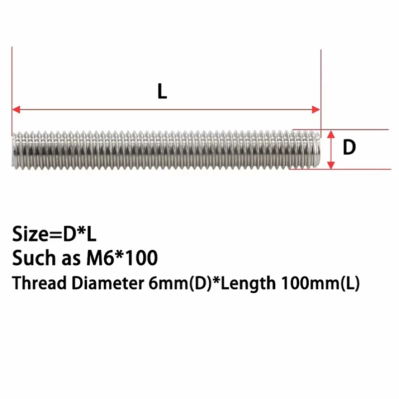 M10 M12 M14 M16 M18 M20 M22 M24 304 Stainless Steel Bolt Stud Full Thread Rod Fully Metric Stud Rods Screws Length:30~250mm