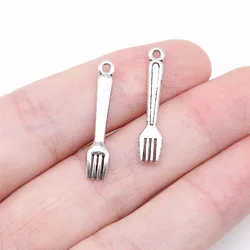 40Pcs/Lot Charms Fork Spoon 24mm Antique Silver Color Pendants DIYCrafts Making Findings Handmade Tibetan Jewelry