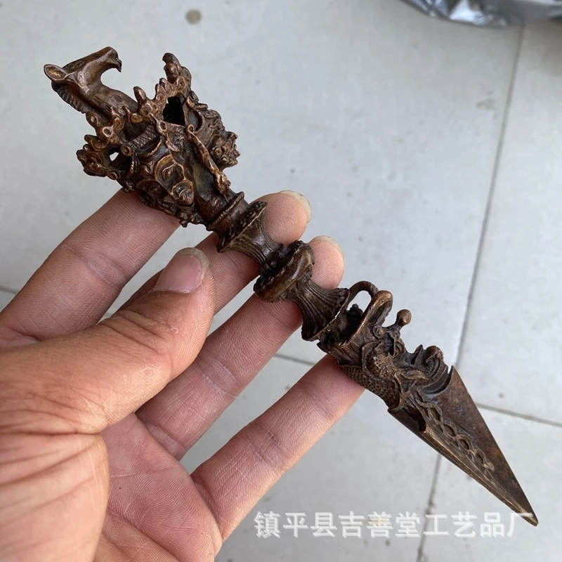 Vintage Horse-Headed Ming Dynasty Ornament, Three-Sided Vajra, Alloy Craft Handheld Item