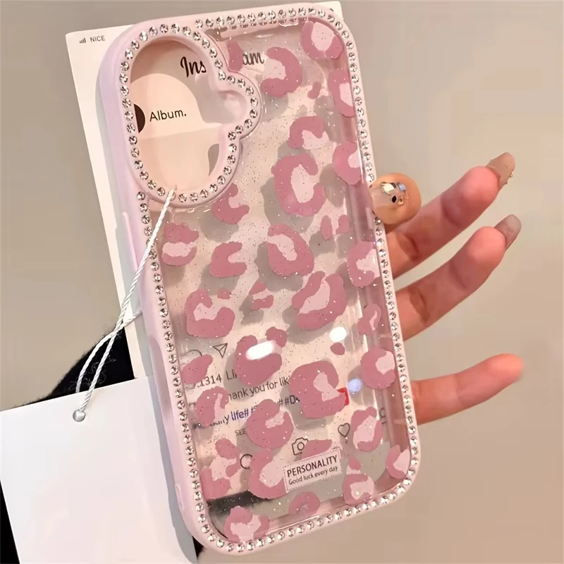Double Sided Diamond Inlaid Frame Acrylic Hard Cover Leopard