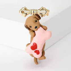 Creative Cute Enamel Puppy Dog Brooches For Women Men Coat Suit Personalized Alloy Lovely Dog Biting Pillow Animal Brooch Pins