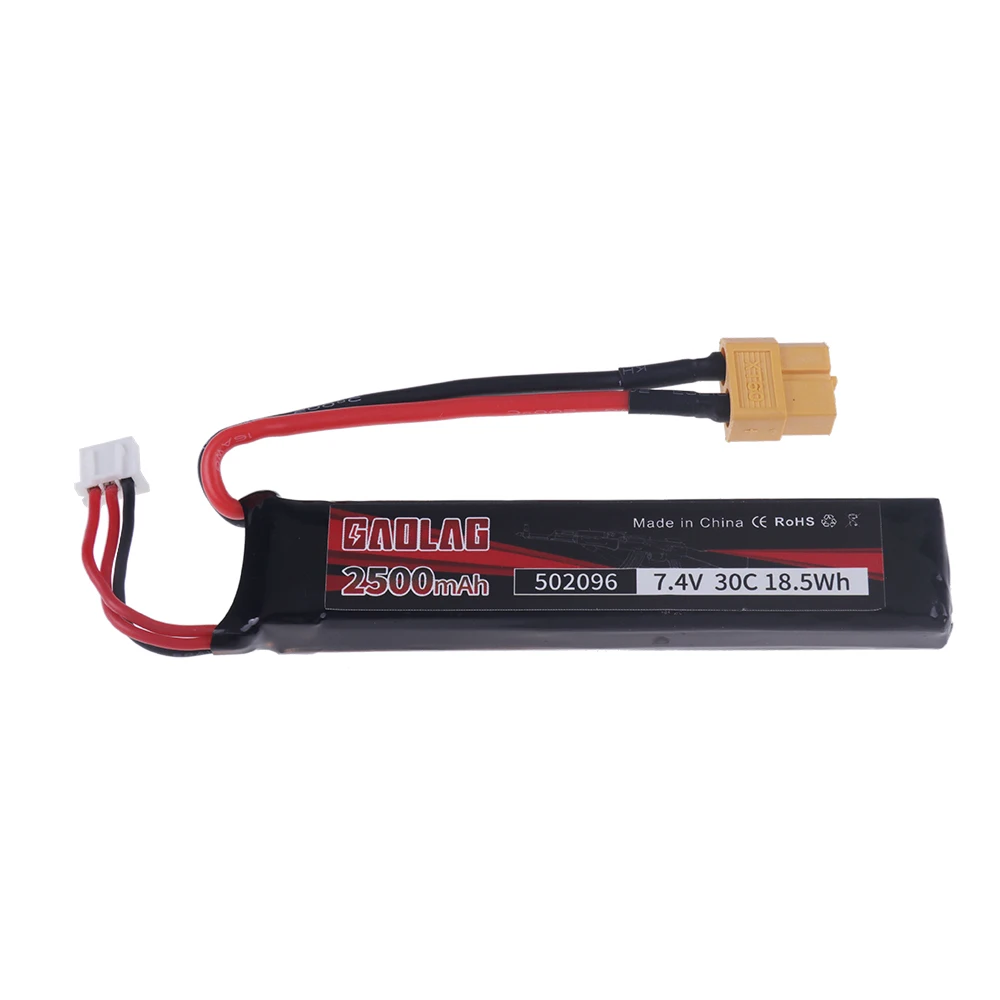 Bateria Lipo 7,4 V 2500 mAh 30C502096 Akumulator do pistoletu na wodę Wtyczka XT60 do pistoletu pneumatycznego AKKU Mini Airsoft BB Części do pistoletów elektrycznych