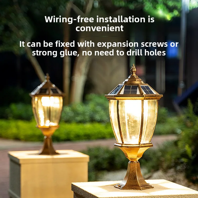 LED ضوء العمود الشمسي في الهواء الطلق مقاوم للماء سطوع عالية توفير الطاقة مناسبة لفيلا البوابة الرئيسية عمود فناء الحديقة العلوي #1