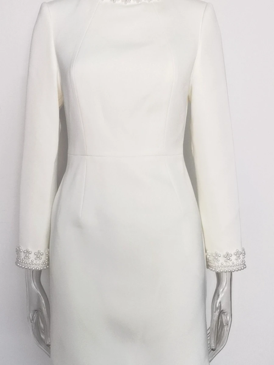 CHICEVER Weiß Gespleißt Stickerei Flares Kleid Weibliche O Hals Langarm Hohe Taille Temperament frauen Kleider Sommer Neue Stil