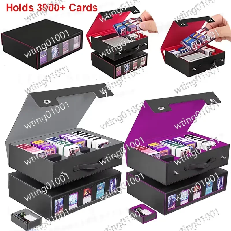 Leather Trading Card Storage Box with Display Window 4 Rows 5 Rows Holds 3900+ Cards Game Deck Box for TCG Fits Magic PTCG