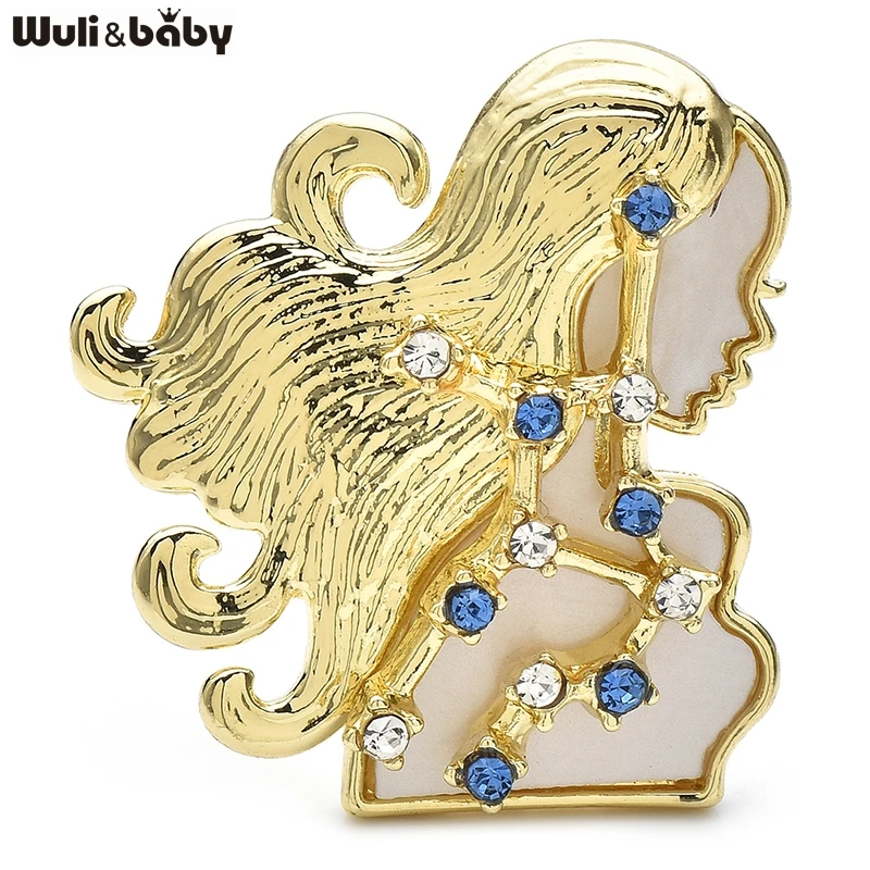 Wuli & baby-broche de constelaciones de diseñador Virgo, pelo largo, acrílico, cristal azul, broches para niña, alfileres, accesorio de joyería