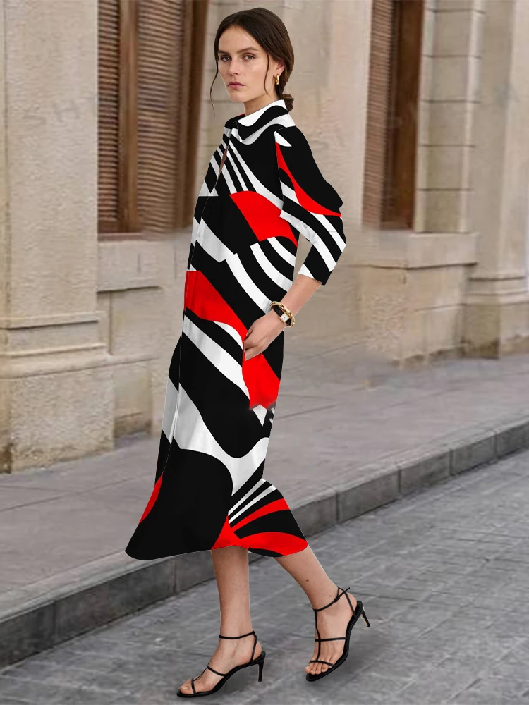 

New Fashion Urban Style Long-Sleeved Lapel Dress Daily Street Front Button-Down Shirt Dress Casual Women's Dress Women's Clothes