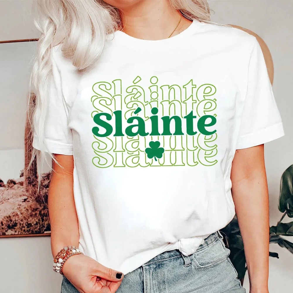 St Patricks Day Shirt Women Slainte Shamrock Graphic Tee Clover Lucky Short Sleeve Shirts Women Irish Tops Clothes