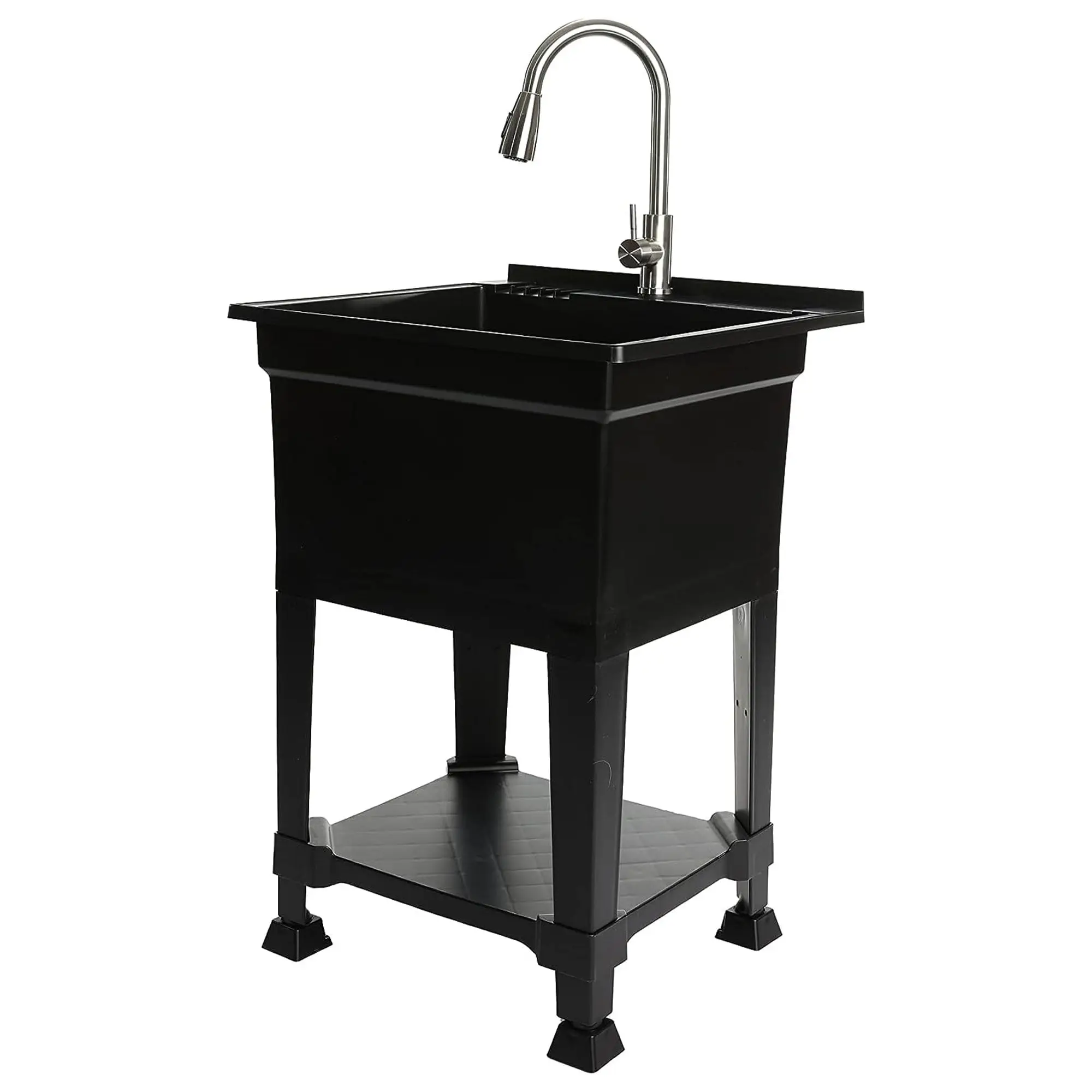 Utility Sink - Quick Connect Drain, Gray - 24 x 24 in | Stainless Steel And Plastic, 36 in Height, Pull-Out Faucet
