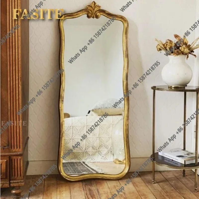 68Makeup Vintage Art Mirror Bathroom Gold Metal Frame Dressing Irregular Mirror Panels Decor Length Deco Chambre Floor Mirrors