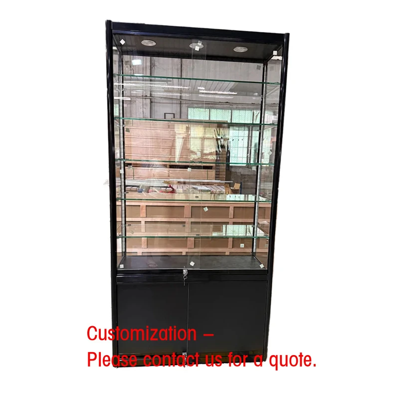 custom.Commercial Jewelry Display Showcase Dustproof Shelf Full View Glass Cabinet Aluminium Framed Upright LED Eco-F