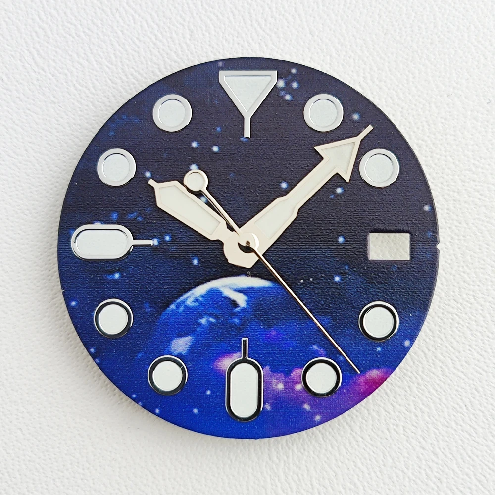 28.5mm Watch Dial Galaxy Space Starry Sky Dial Green Luminous DIY Space Star Theme Watch Faces for NH35 Movement Watch