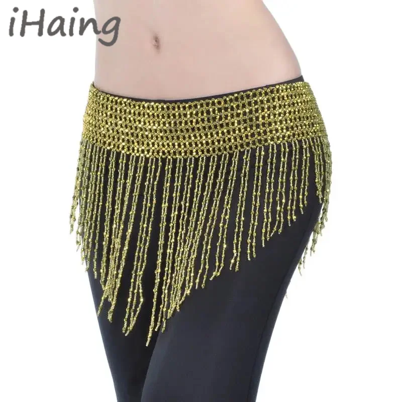 女性用ビーズ付きキラキラベリーダンスヒップスカーフタッセルダンスウェアラップベルトスカートカーニバルラヴ衣装フェスティバル多用途コスチュームスーツ