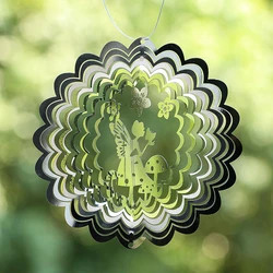 Fairy Rotating Wind Spinner 3D Mirror Reflection Visual Effect Wind Chimes Pendant Garden Yard Hanging Decoration Bird Deterrent
