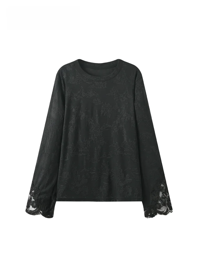 

CaraCLUB plus Size Long Sve round Ne Base irt Women Spring Faionable New Chinese Sle Top Splice Slimming Sister