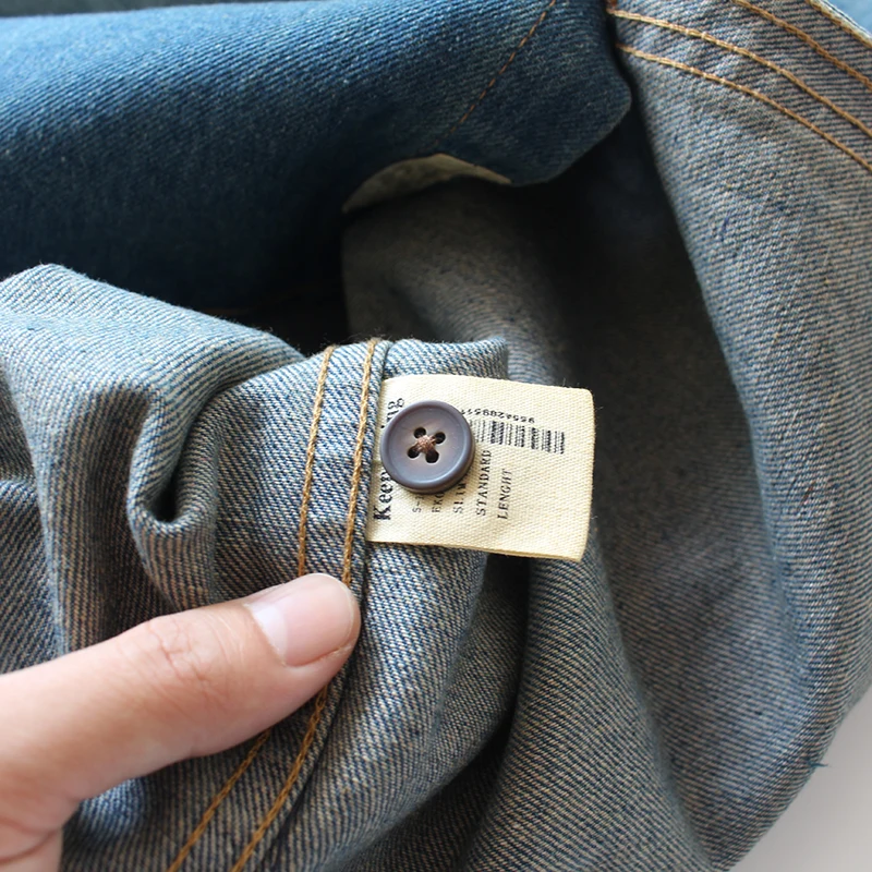 

Thiened Retro Japanese Sle Patchwork Long Sve Denim irt Jaet Мужская свободная осенняя рабочая одежда, устойчивая к ношению
