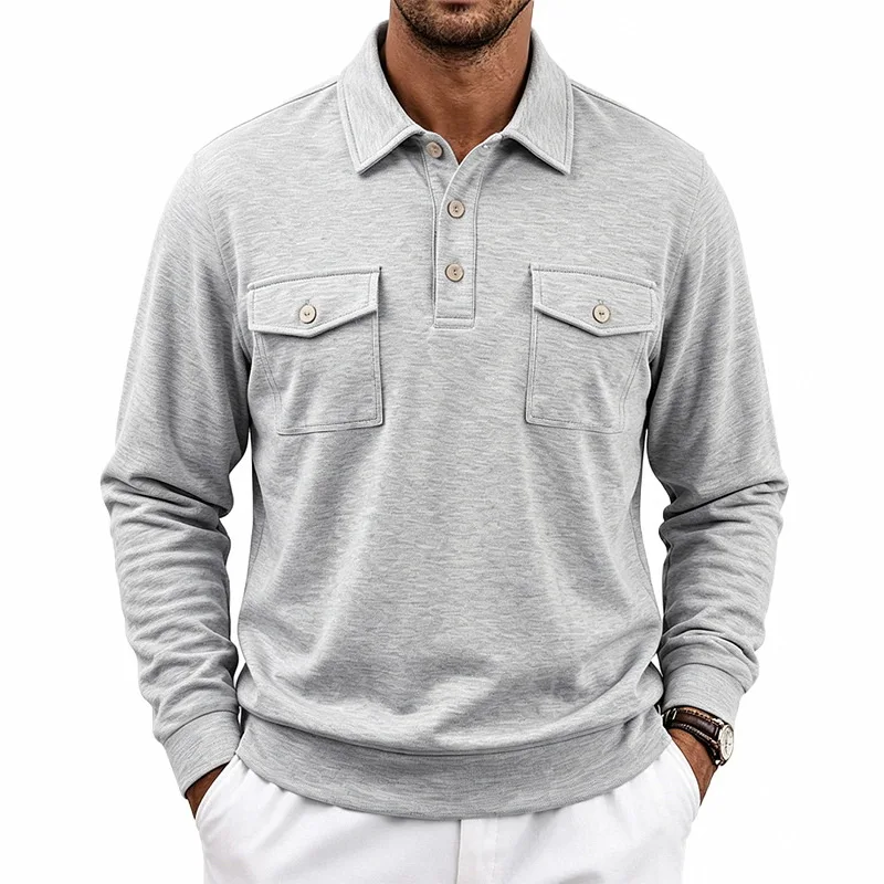 Herbst- und Winter-Herren-POLO-Pullover mit langen Ärmeln, lässigem Kragen, sportlichem Design und mehreren Taschen, Großhandel – Detail 30
