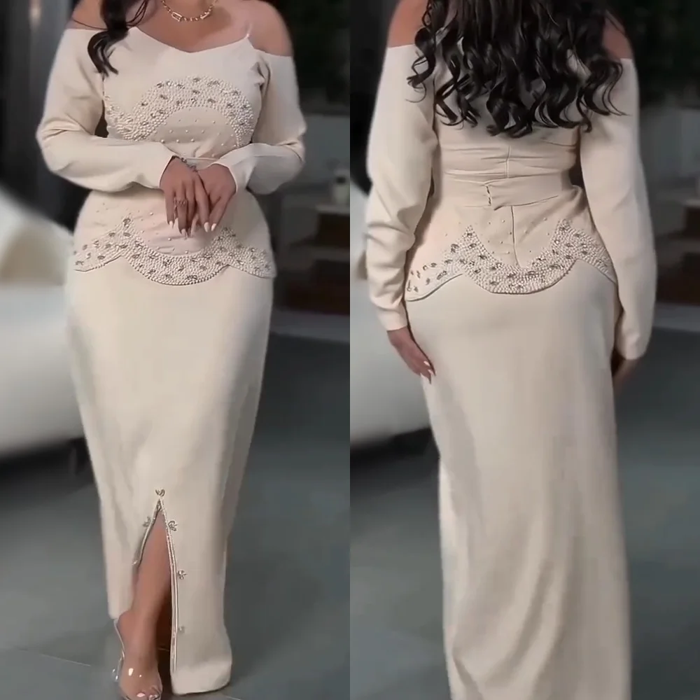 

Customized Jersey Glitter Off-the-shoulder Straight Midi Dresses Bespoke Occasion Women Luxury Evening Elegant Party Wedding