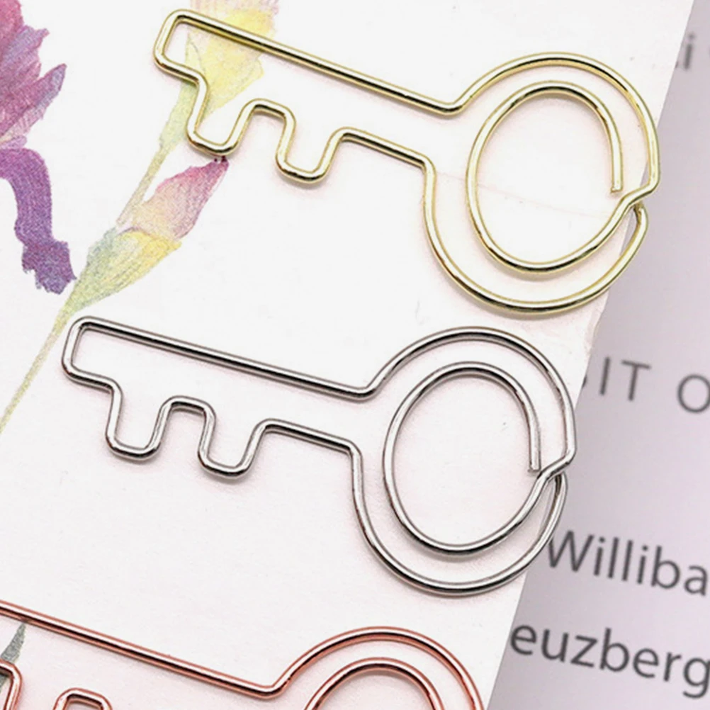 

30Pcs File Organizer Key Shape Metal Paper Clips Multi-Function Decorative Small Clips for Office Desk Accessories Document