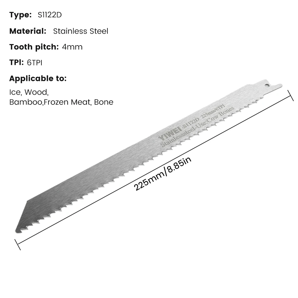 Saw Saw Blade 225mm/8.85in 6TPI Firm And Stable S1122D Silver Stainless Steel For: Cutting Bone Meat Brand New