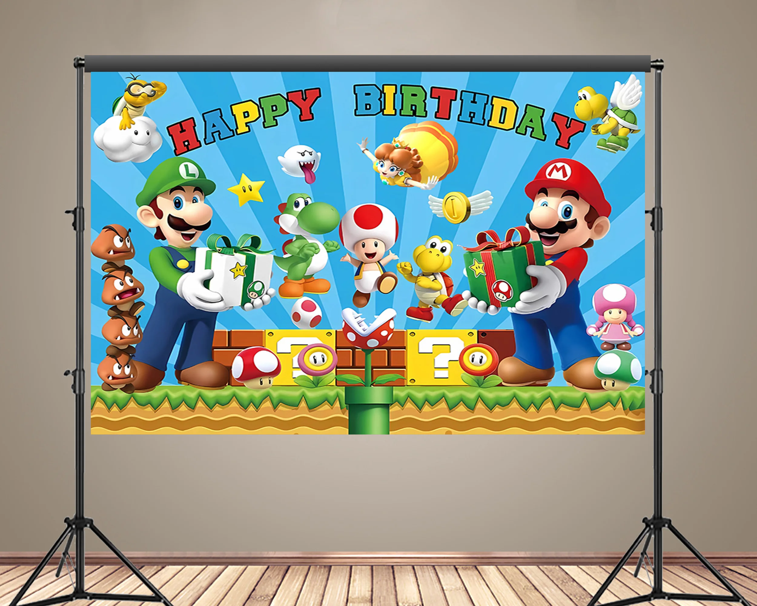 Fondo con temática de Super Mario Bros para niños, decoración de fiesta de cumpleaños, papel tapiz de dibujos animados, Fondo de fotografía, cartel personalizado, accesorios