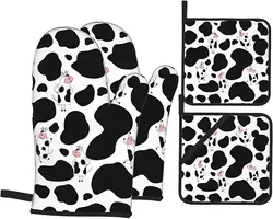 Cows Oven Mitts and Pot Holders Sets of 4 Baking Cooking BBQ Oven Mitts Non-Slip Quilting Grill Mitts Heat Resistant Gifts