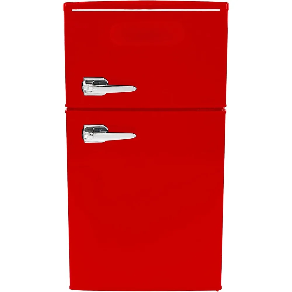 Mini Fridge with Freezer Retro-Styled for Home Office or Dorm, Features Dual Doors Removable Glass Shelves Manual