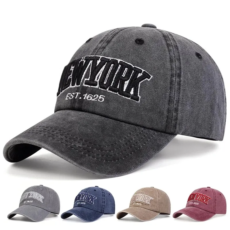 New York Embroidery Baseball Caps, Outdoor Casual Adult Sun Hats, Hip Hop Hat, Sports Golf Caps, Water Wash Snapback Hats