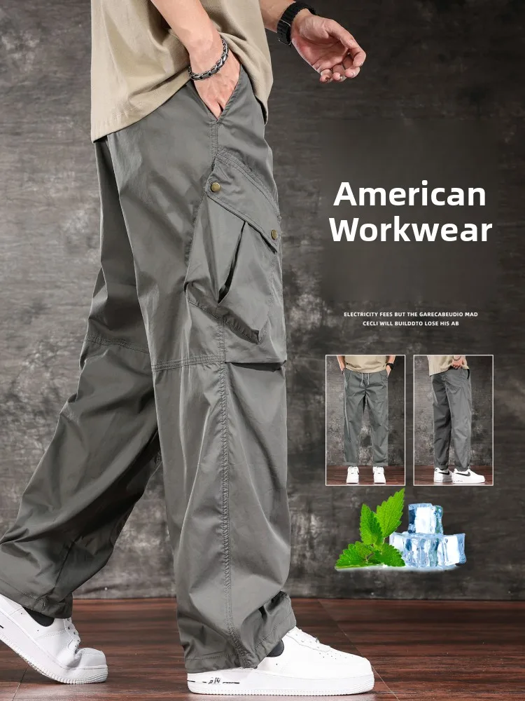 

American Retro Work Pants Men's Summer Thin Loose Straight Leg Casual Trousers Canvas Breathable Wear Resistant Youth Sle