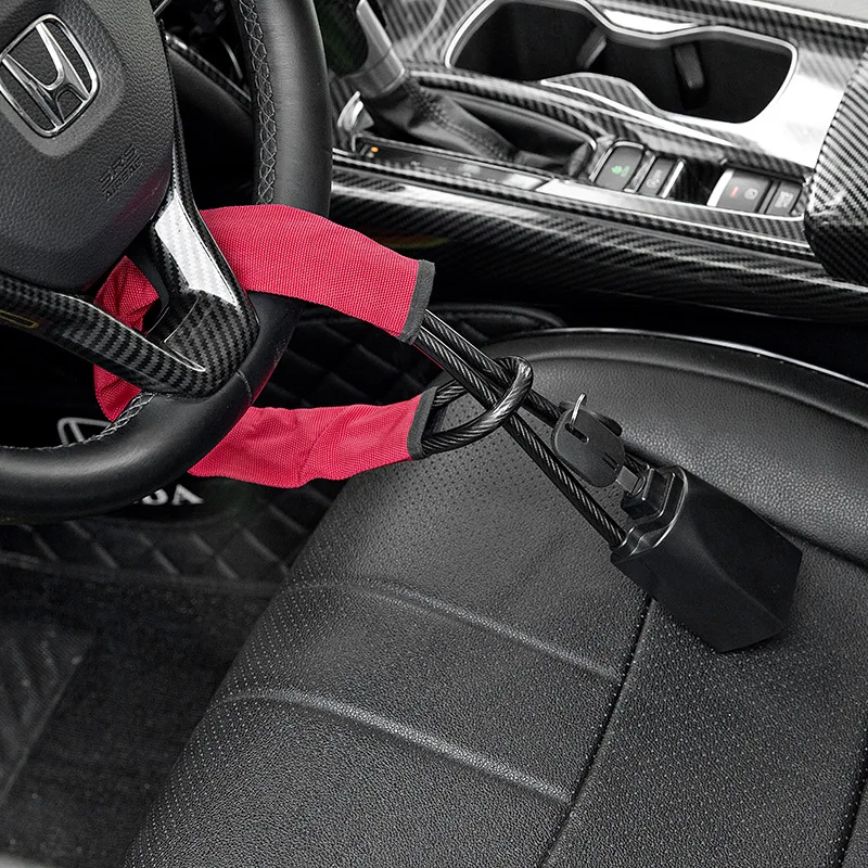 Car Steering Wheel Anti Theft Lock Seat Belt Buckle Steel Wire Cable Security Lock Vehicle Safety Accessory For Auto SUV Truck