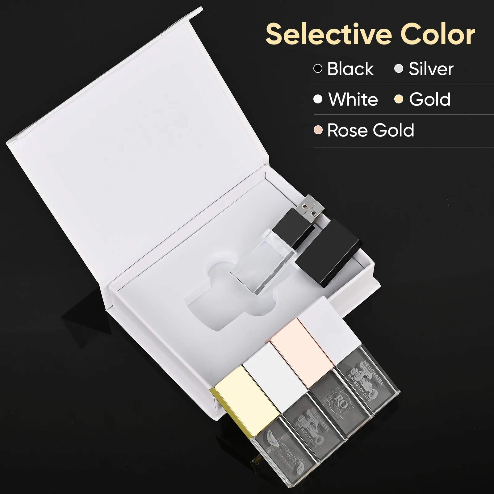 1 Free LOGO Rose Gold Crystal USB Flash Drive 64GB Wedding Gift Box Memory Stick 3D Inner Engraving U Disk Photography Studio