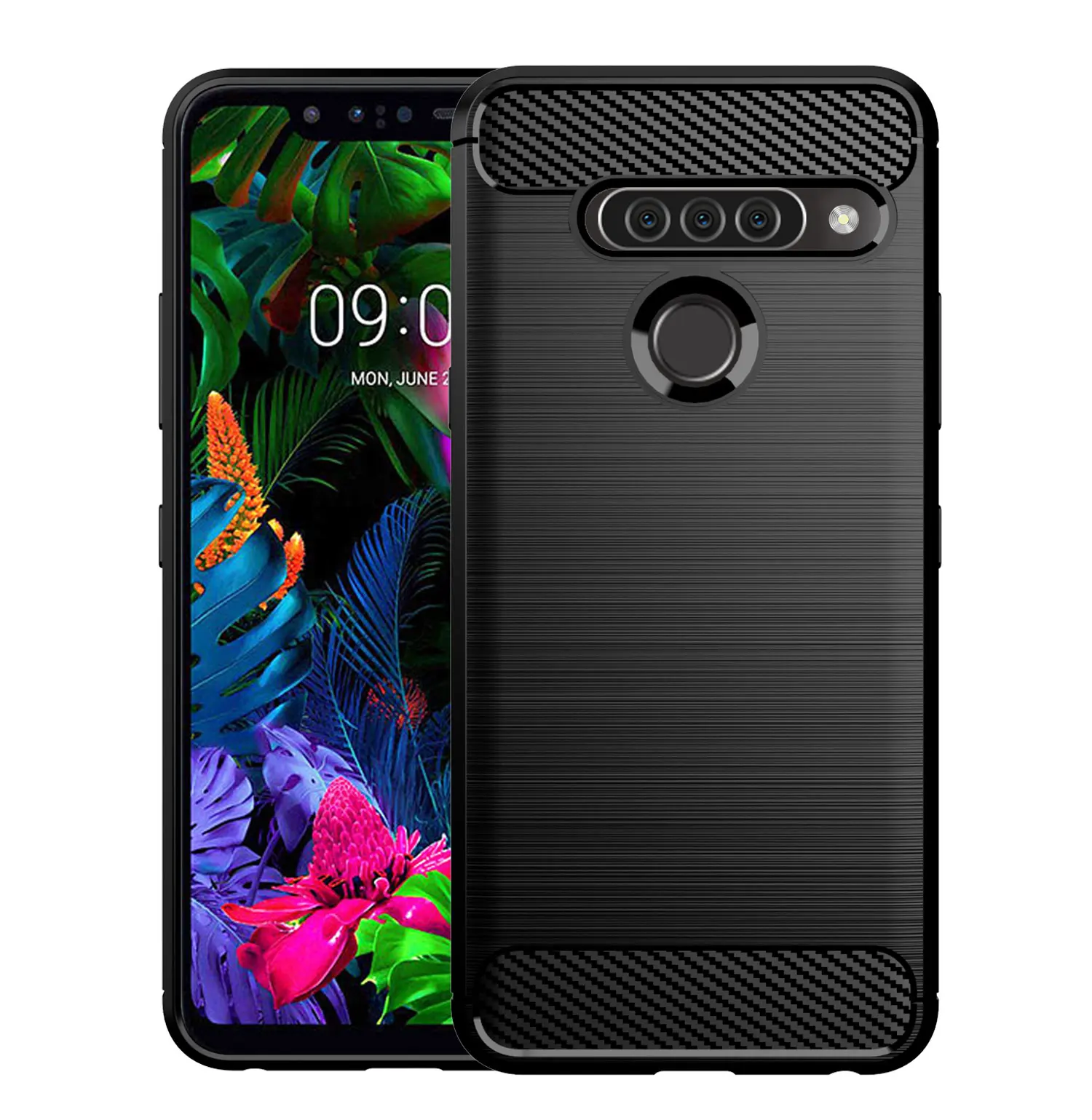 LG G8S Thinq용 탄소 섬유 실리콘 케이스, 거치대 스탠드 충격 방지 커버, LG g8s thinq LG g8s 브러시드 매트 케이스