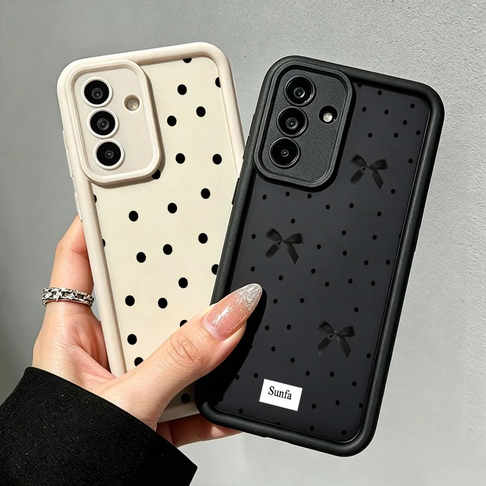 Black Polka Dot Bow Cover For Samsung Galaxy A71 A57 A56 A55 A54 A53 A52s A51 A40 A17 A16 A06 Eye Ladder Phone Case
