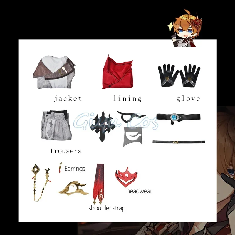 Tartaglia przebranie na karnawał Genshin Impact jednolite Anime kostiumy na Halloween dla mężczyzn gra