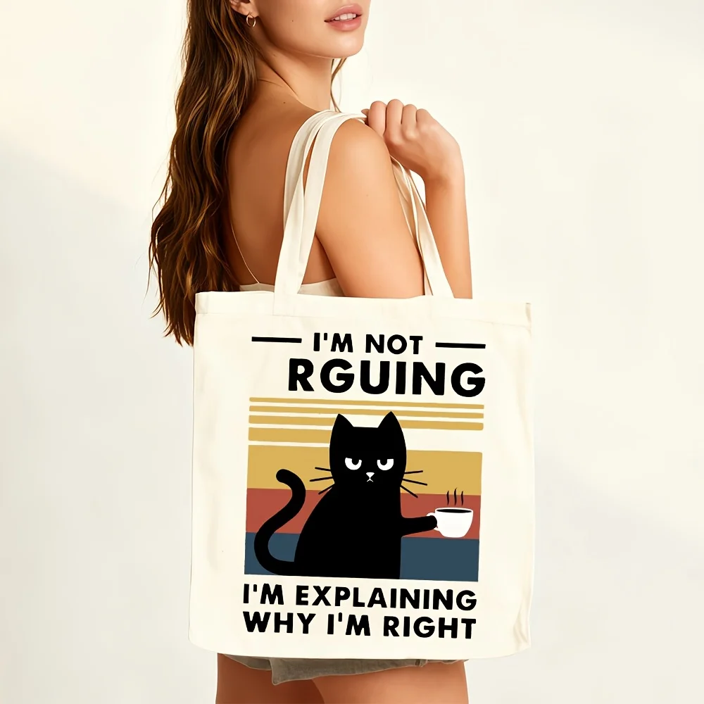 

Funny "I'm Not Arguing" Cat Tote Bag - Large Capacity Foldable Canvas Bag with "I'm Simply Explaining Why I Can' Lose You" Sloga