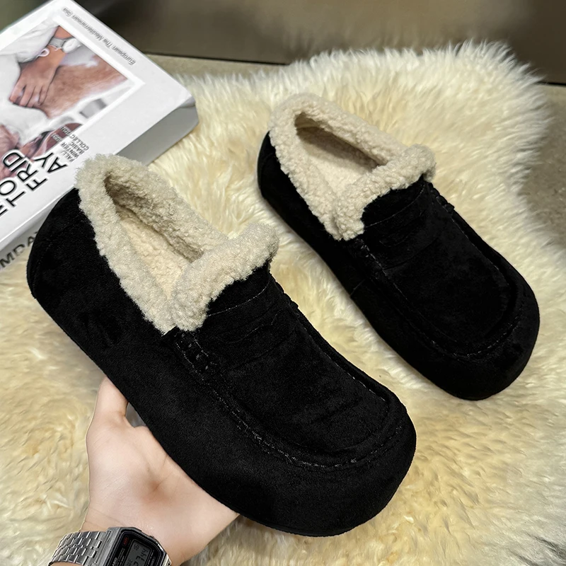 

Fleece Lined Low Cut Men's Snow Boots Flat Bottom Warm Winter Cotton Shoes Potato Design Slip-On Snow Boots Korean Style