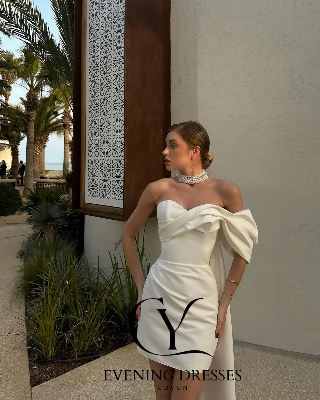 CUYUN – robe de soirée de mariage en Satin, asymétrique épaule dénudée, Mini robe de bal, Corset personnalisé, robe courte pour femmes, pour événement de mariage