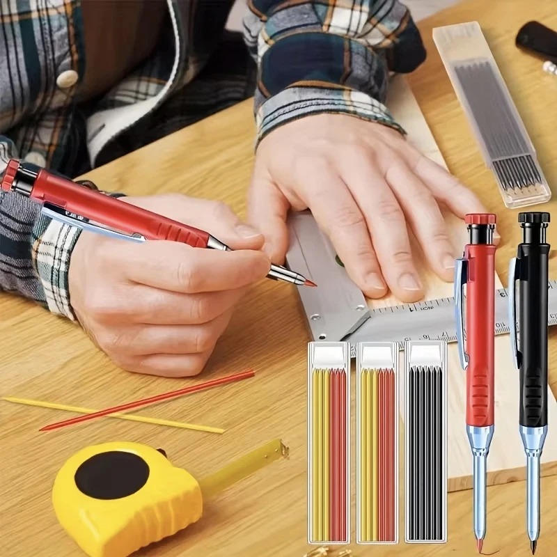 6Pcs/set 2.8mm Woodworking Automatic Pencil Built-in Sharpener for Deep Hole Mechanical Pencil Marking Woodworking Tool