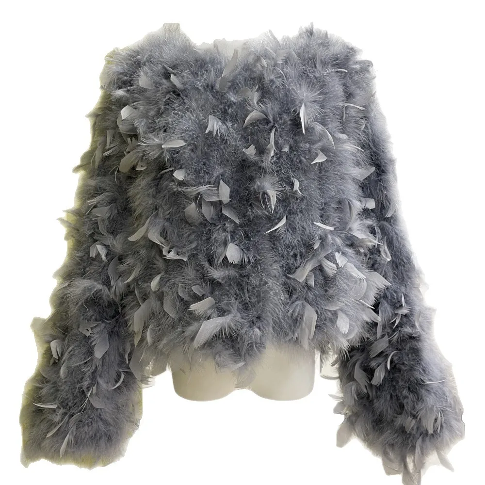 여성용 리얼 타조 깃털 재킷 가을 겨울 파티 아우터웨어 우아한 여성 코트 축제 시즌 아우터 의류