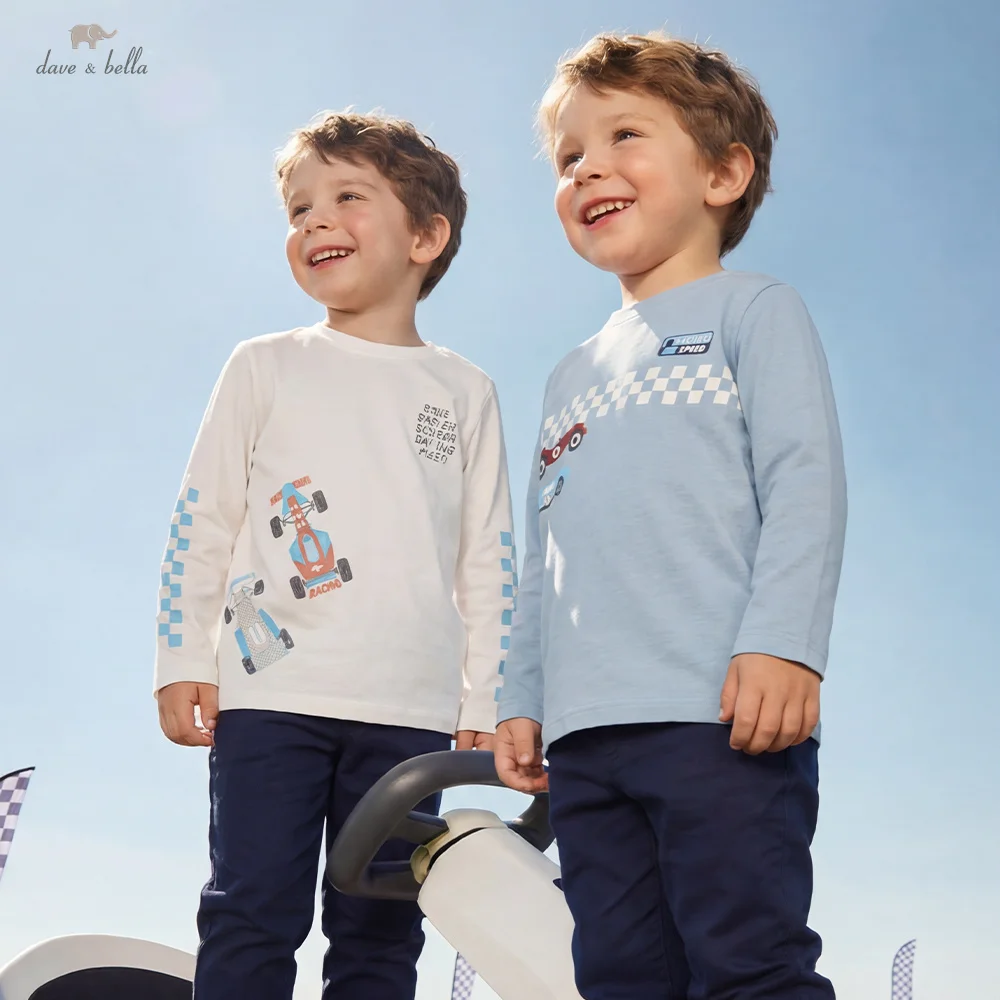 

Детские хлопковые футболки Dave Bella, одежда для мальчиков, весенне-осенний пуловер с длинными рукавами для малышей, модные повседневные топы с принтом DB1260151